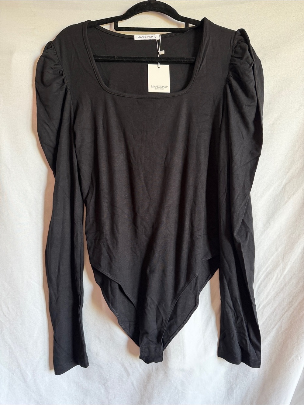 MangoPOP Black Long Sleeve Puff-Shoulder Bodysuit